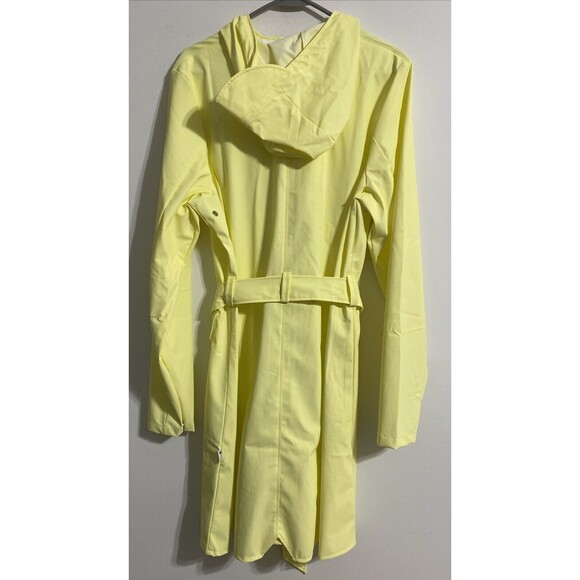 Rains Jacket Curve W Women's L Yellow Snap Button Pockets Hooded Belted NEW - Picture 2 of 10
